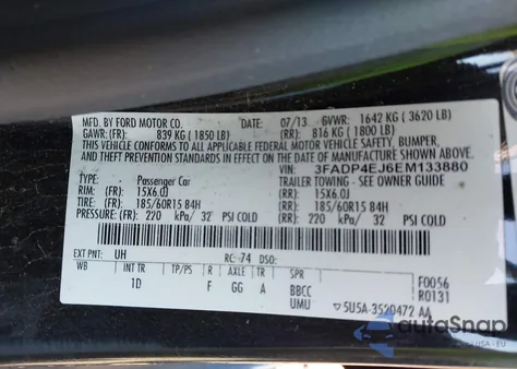 2014 Ford Fiesta Se из США, поврежденный, VIN 3FADP4EJ6EM133880